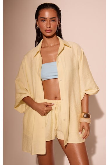 Lemon Linen Look Drop Shoulder Beach Shirt