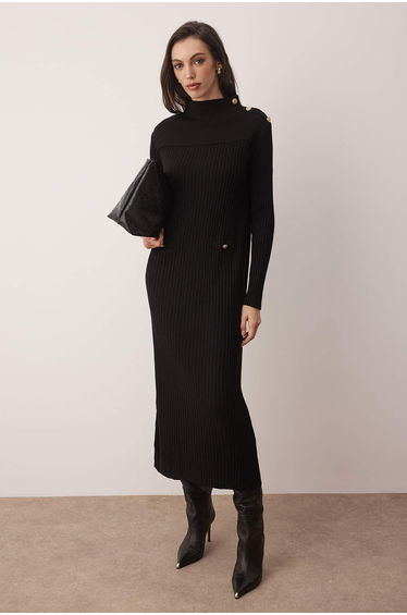 Black Unlined Plain Knitted Rib/Cassole Hijab Dress