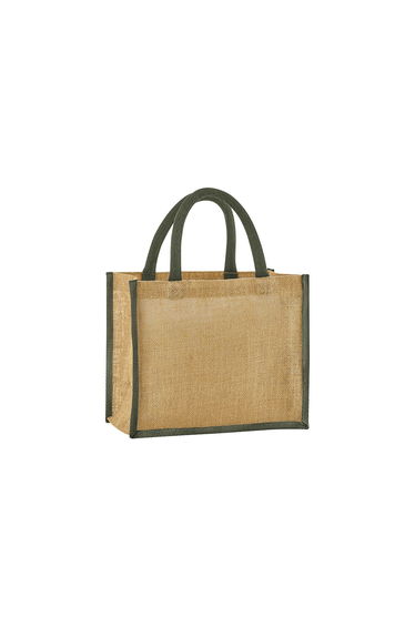 Westford Mill Midi Starched Jute 14L Tote Bag - Natural/Olive Green