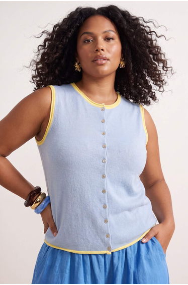 Light Blue Fitted Crew Neck Color Block Knitwear Vest