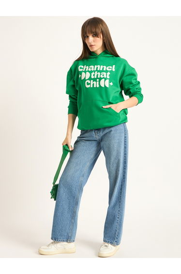 Green Oversized Hoodie with Front Pocket