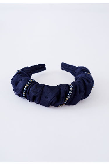 Ruched Organza Beaded Decor Headband in Navy