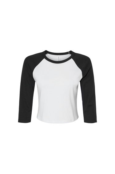 Bella + Canvas Womens/Ladies Micro-Rib Raglan 3/4 Sleeve T-Shirt - White/Black