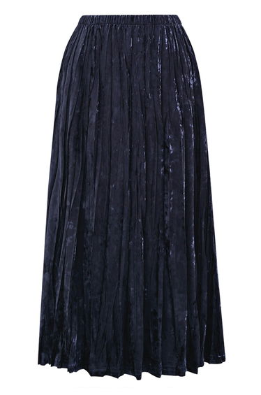 Alluring Luster Velvet Pleated Skirt in Navy