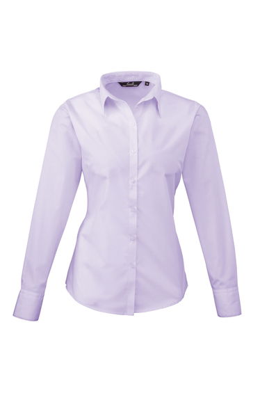 Premier Womens/Ladies Poplin Long Sleeve Blouse / Plain Work Shirt - Lilac