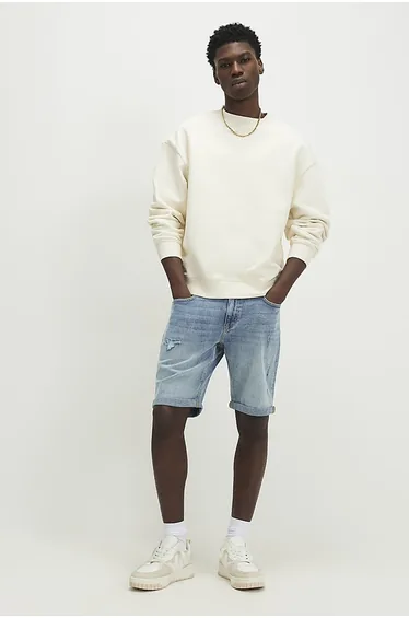 Blue Slim Fit Ripped Denim Shorts