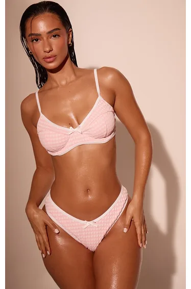 سروال بكيني تانغا بطبعة كاروهات - زهري