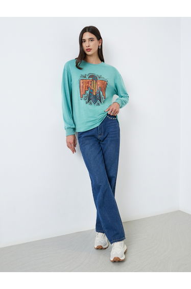 Green Free Bird Graphic Round Neck T-Shirt