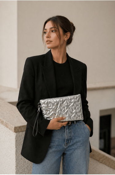 Shiny Women's Handbag with Star Pattern - Stylish Clutch Bag