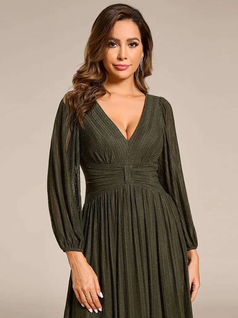 ever BRYM|Glittery Empire Waist Long Lantern Sleeves A-Line Evening Dress - 4