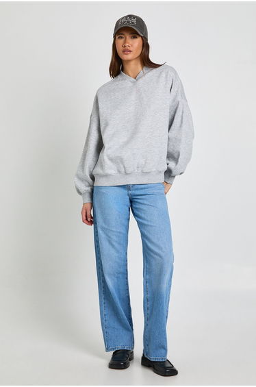 V Neck Oversized Sweatshirt - grey marl