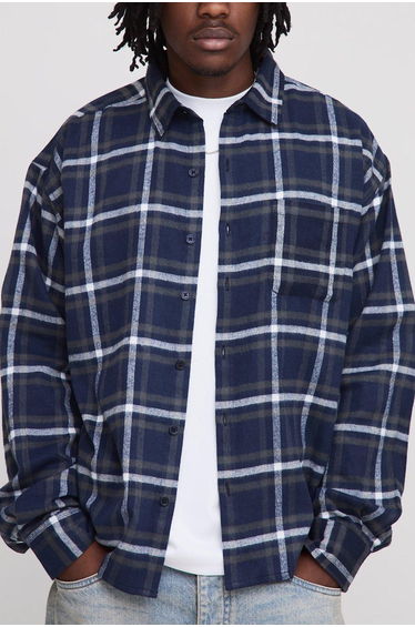Tall Western Car Back Embroidered Flannel Shirt - navy