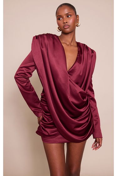 Plum Satin Cowl Neck Mini Dress