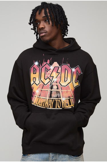 Tall Oversized ACDC Highway To Hell Print License Hoodie - black