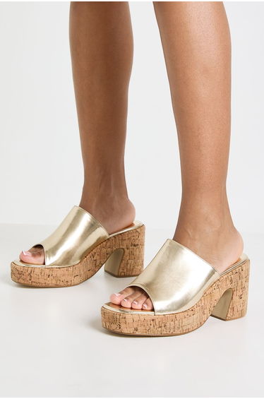 Wide Fit Strap Cork Platform - gold