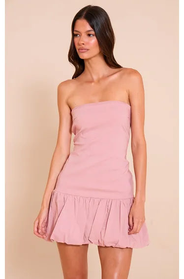 Blush Stretch Woven Bandeau Puffball Dress