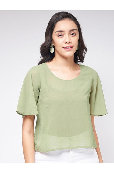 Green Solid Sheer Top