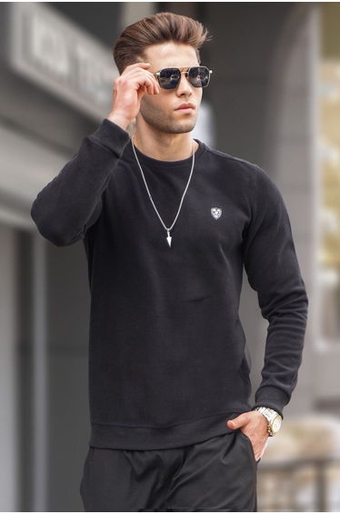 Black Crew Neck Regular Fit Basic Sweatshirt