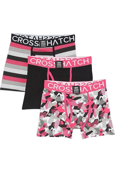 Crosshatch Mens Crystaline Boxer Shorts (Pack of 3) - Fuchsia/Black/Grey