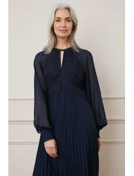 Wallis Navy Embroidered A-Line Midaxi Party Dress - 1