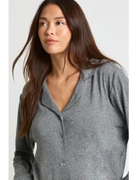 Soft Touch Button Through Shirt and Trouser Pyjama Set - grey marl - 3