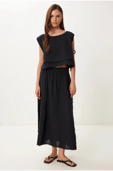 ISTANBUL Cotton Sleeveless Blouse and Wide-Leg Skirt Set