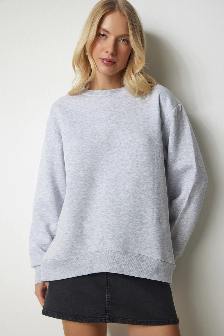 Women's Gray Knitted Sweatshirt with a Zipper Back and Rack Sweatshirt