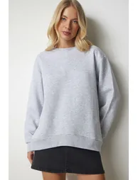 Women's Gray Knitted Sweatshirt with a Zipper Back and Rack Sweatshirt
