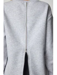 Women's Gray Knitted Sweatshirt with a Zipper Back and Rack Sweatshirt - 5