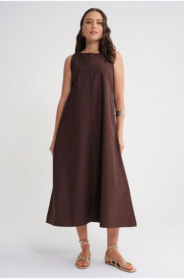 Mixray Relaxed Fit Maxi Dress with Button Closure and Pockets