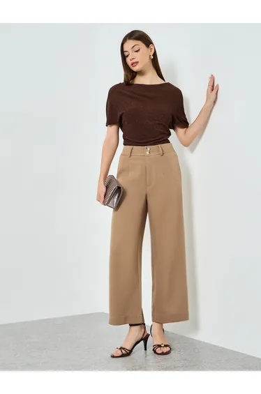Tan Solid Barrel Fit Trousers