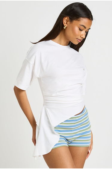 Asym Drape Hem T-Shirt - white