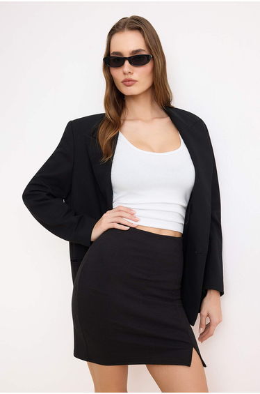 Black A-Line/A-Line Regular Waist Interlock Knitted Skirt