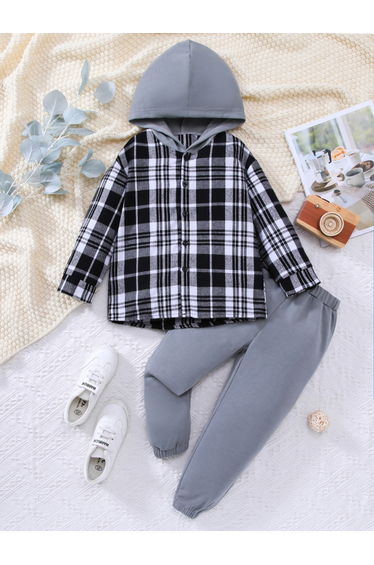 Boys Grey Checkered Shirt and Joggers Set