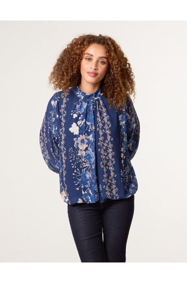 High Neck Puffball Floral Blouse