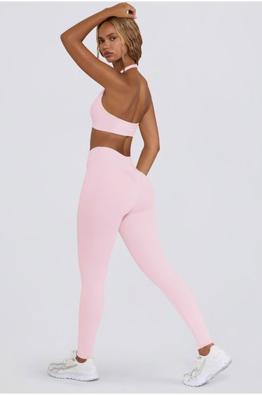 Ruched Mid-Rise Leggings in Pale Pink Marl