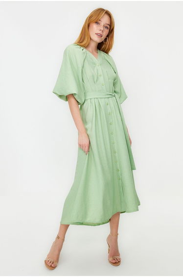 Green Linen Woven Dress