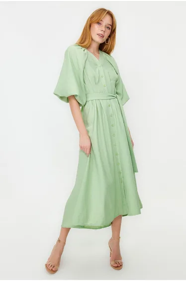 فستان كتان - أخضر