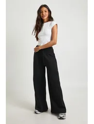 Deep Ribbed Waistband Wide Leg Jogger - black