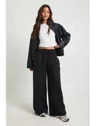 Deep Ribbed Waistband Wide Leg Jogger - black - 2