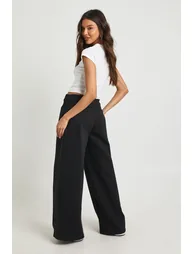Deep Ribbed Waistband Wide Leg Jogger - black - 1