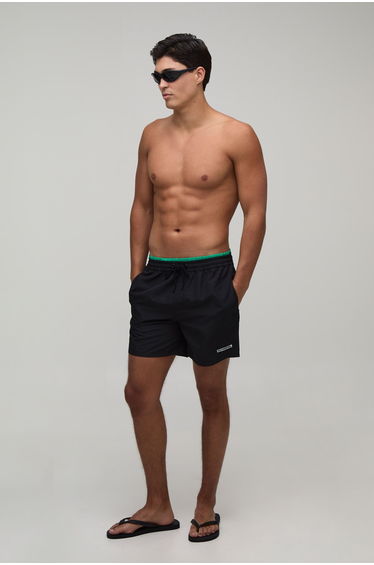Contrast Double Waistband Mid Length Swim Short - black
