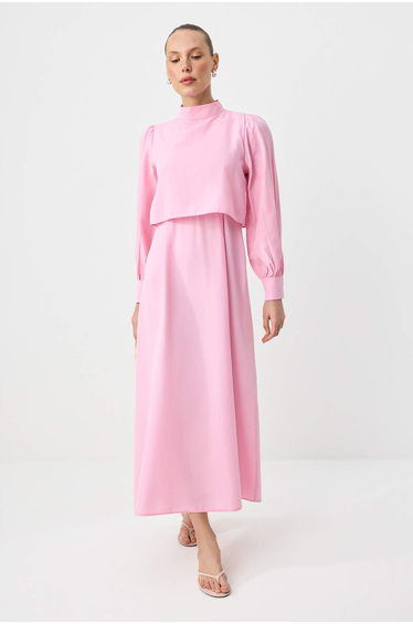 Pink Unlined Plain Woven Dress&Jumpsuit Terryviscose Hijab Dress