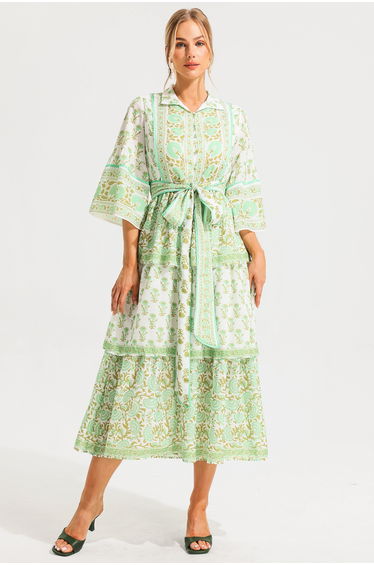 Émilie Paisley Single Breasted Midi Dress