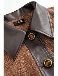 Faux Leather Patchwork Gigot Sleeve Jacket - 2