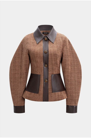 Faux Leather Patchwork Gigot Sleeve Jacket