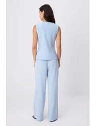 Light Blue Soft Fabric Button Detail Vest and Trouserswoven Bottom&Top Bottom - Top Set - 3