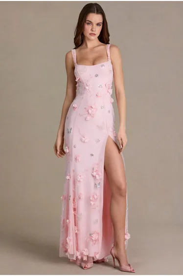 فستان كورسية مزين بأحجار - زهري