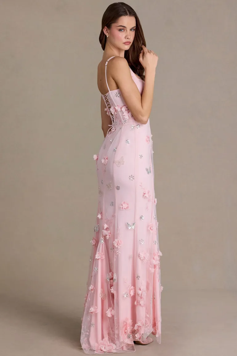 Premium Embellished Corset Gown in Baby Pink - 2