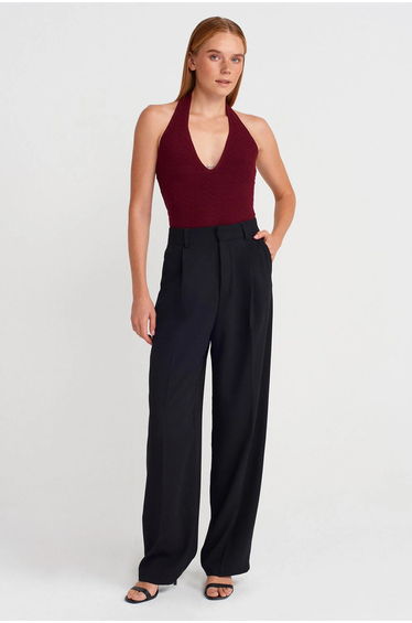 Dilvin Ribbed Halterneck Knit Blouse